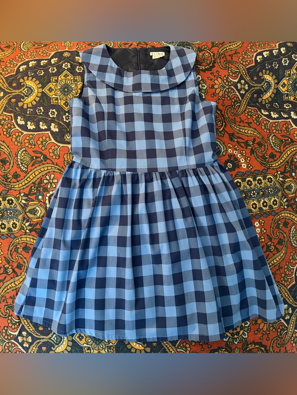 Kling Blue Gingham Sleeveless Dress (fully lined)